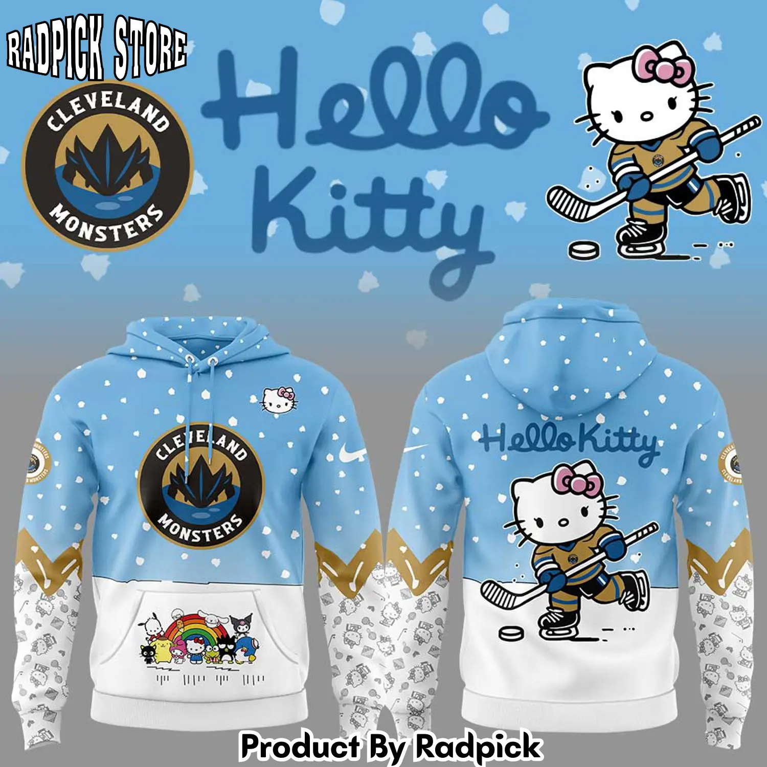 Cleveland monsters x hello kitty hoodie joggers hoodie and long pants set v3 rp291832